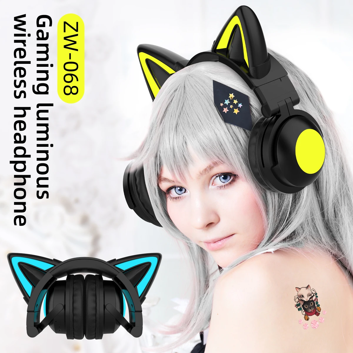 Cat Ear Bluetooth Headset Led - ZW068 Bluetooth Tai Nghe LED Tai